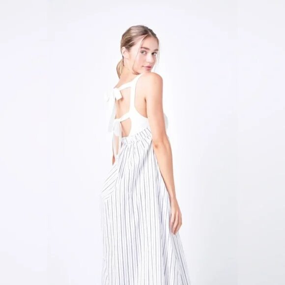 English Factory NWT women’s white striped tie back knit maxi dress sz XS - Picture 5 of 14